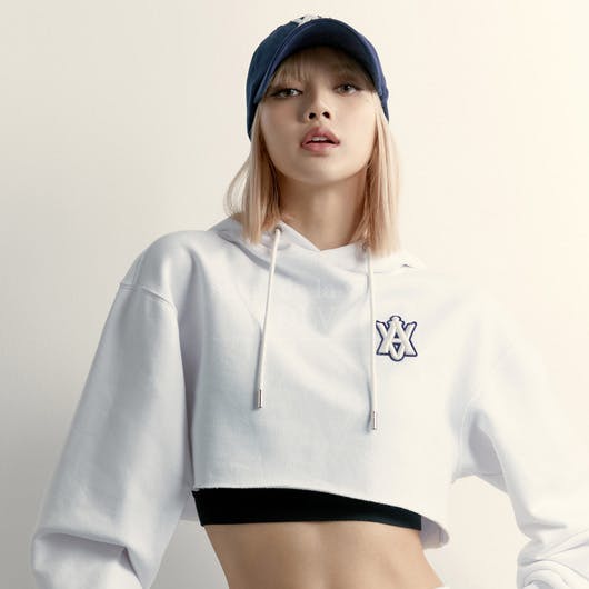 acmé de la vie A Logo Emblem Patch Crop Hoodie Beige