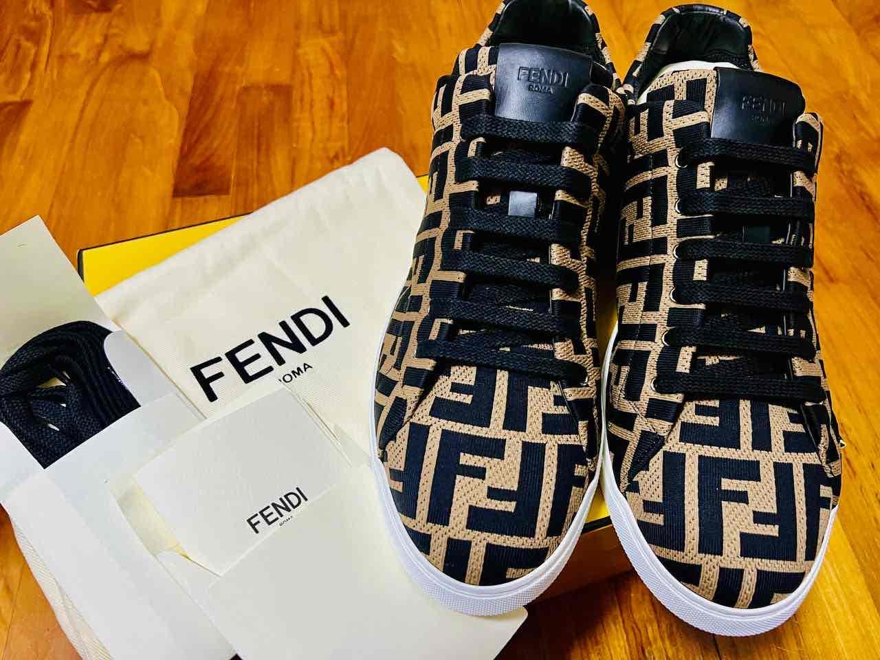 Fendi FF Motif Lace Up Low 'Almond Black' 7E1258A7MYF0R7R
