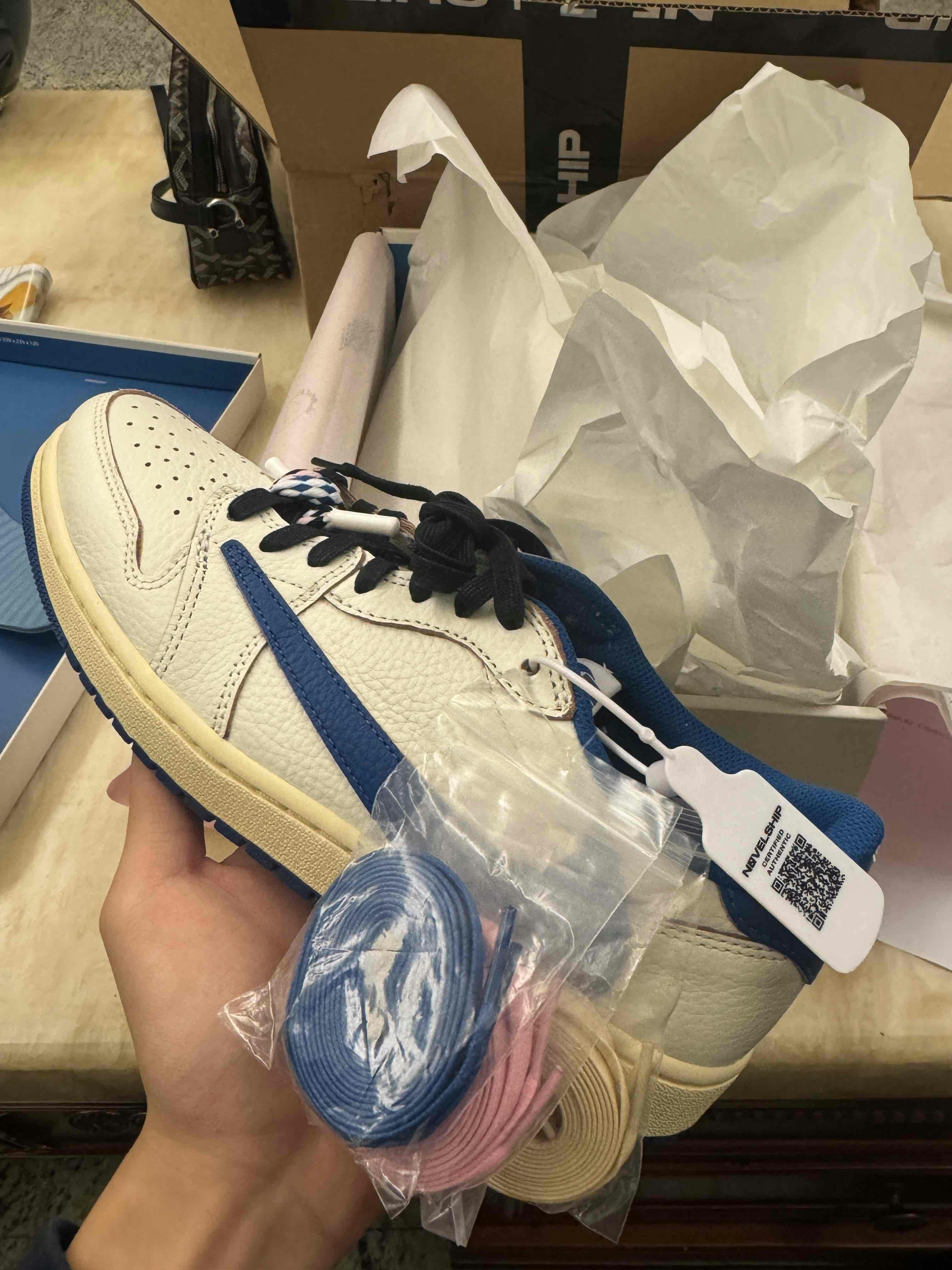 Fragment Design x Travis Scott x Air Jordan Air 1 Retro Low OG SP 'Sail Military Blue' DM7866-104