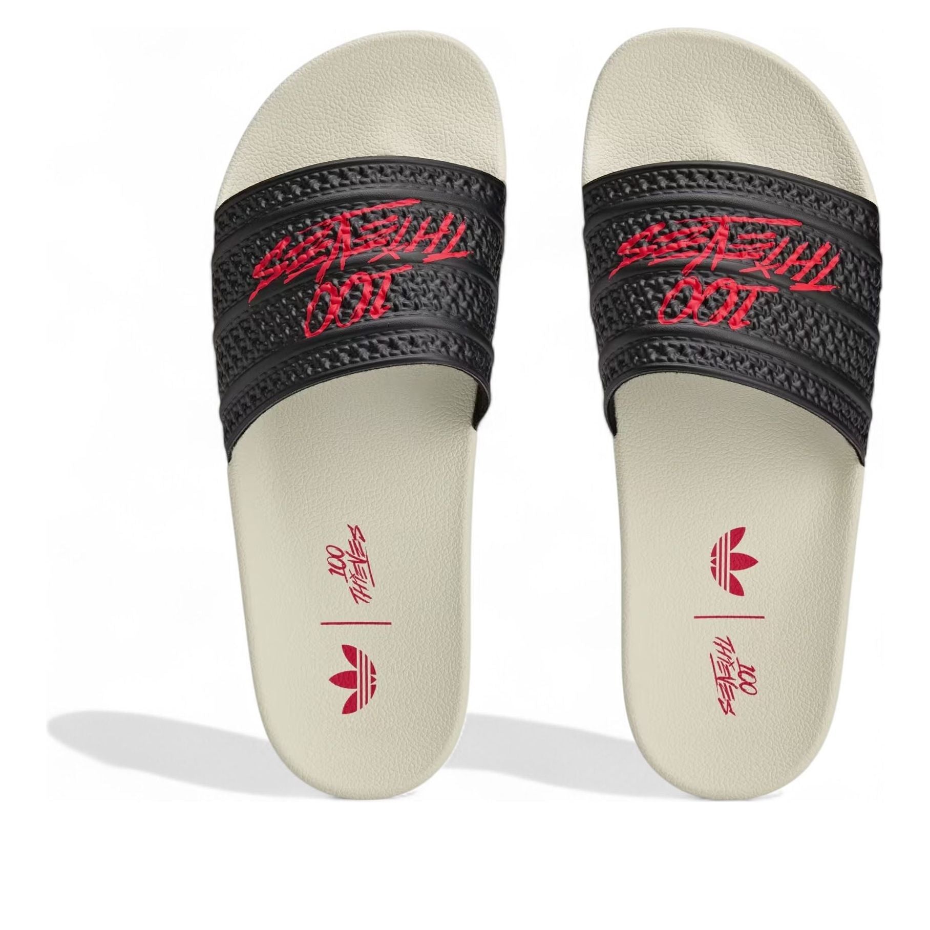 Shop 100 Thieves x adidas Adilette 拖鞋 '黑红' JR9152