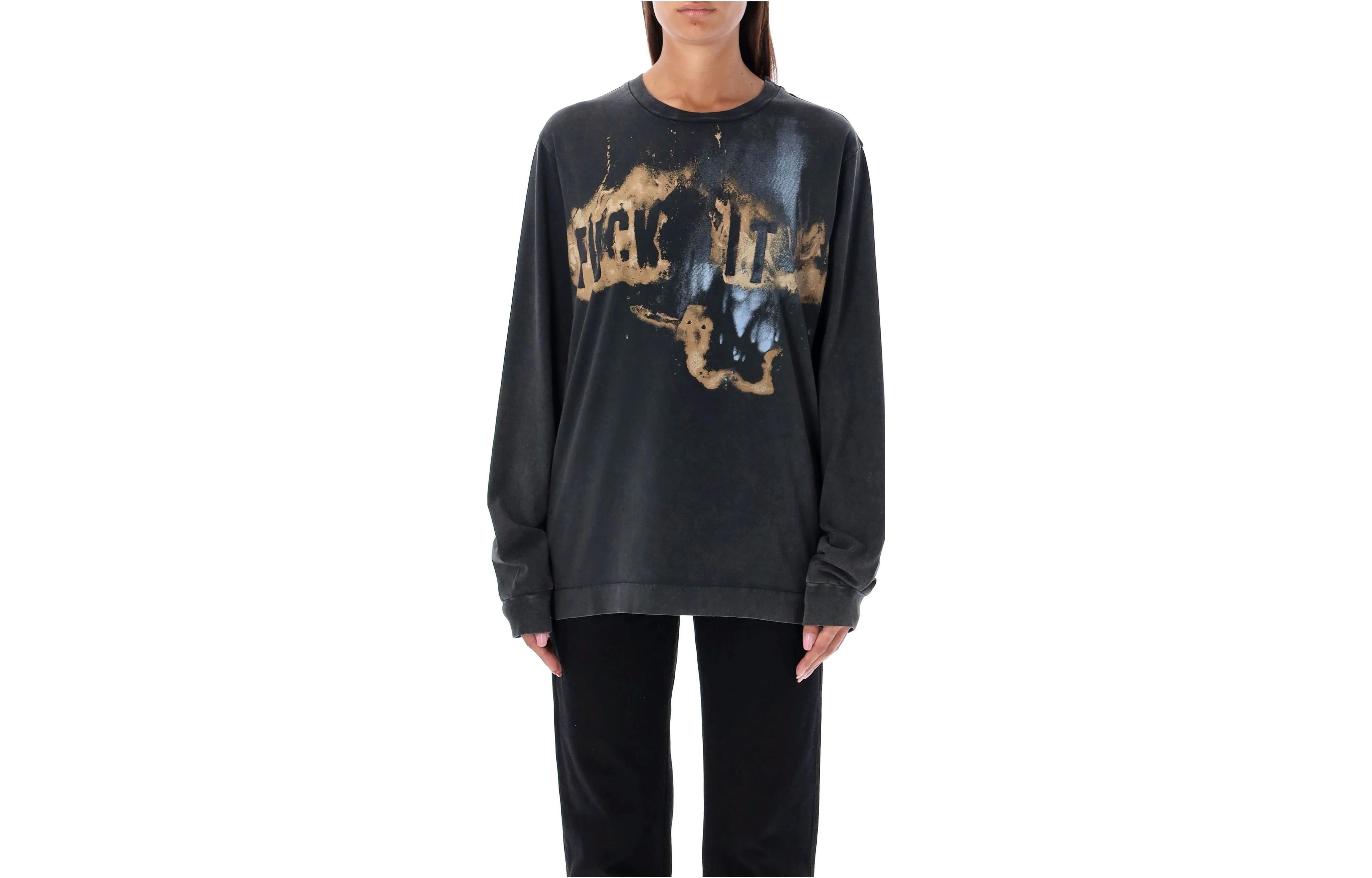 1017 ALYX 9SM Black Letter Print Crewneck Oversized Long Sleeve Unisex Sweater AAUTS0434FA01-BLK0003