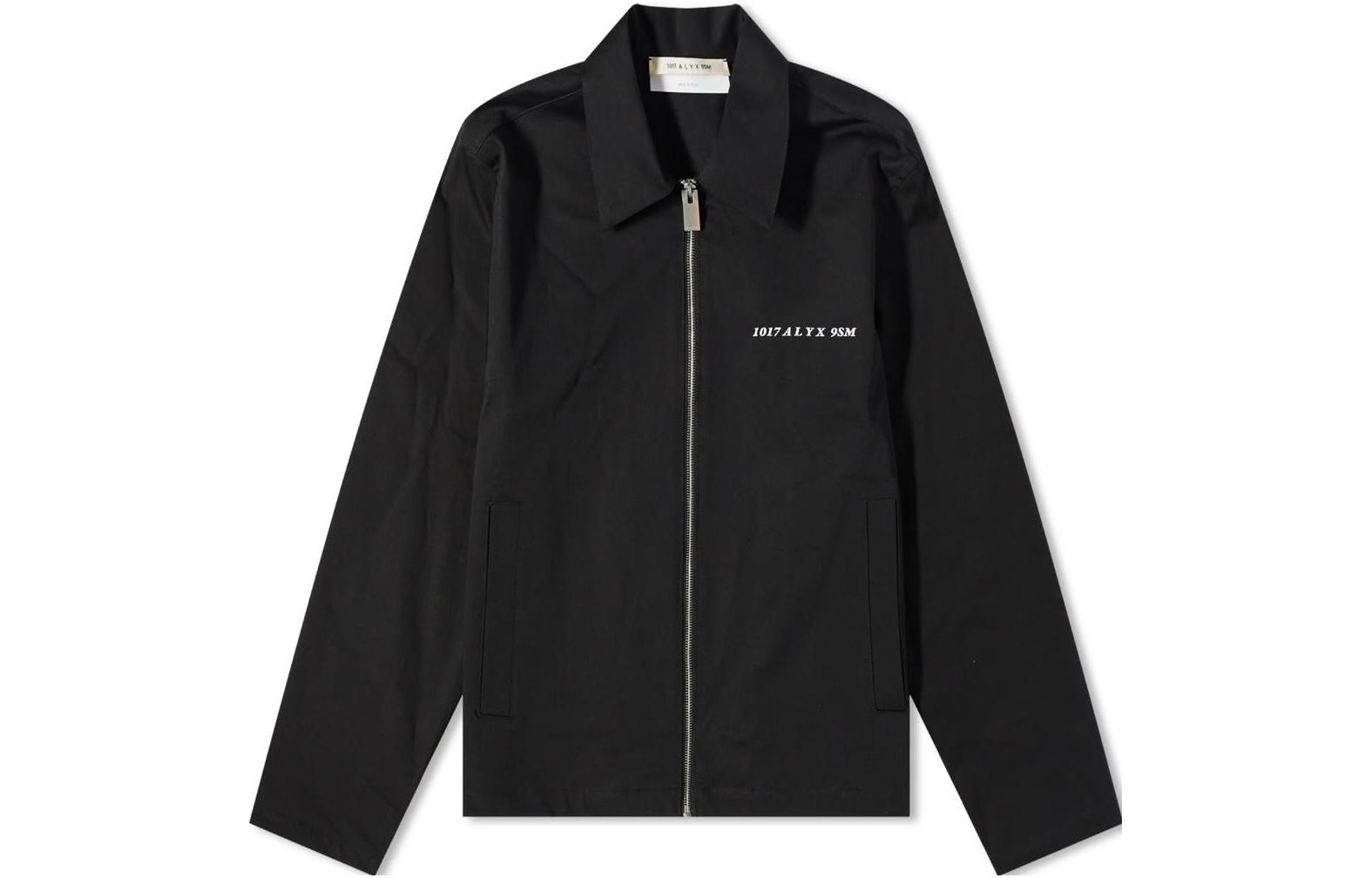 1017 ALYX 9SM Black Zip-Up Jacket with Logo Print Collar. AA-U-OU-0192-F-BLK1