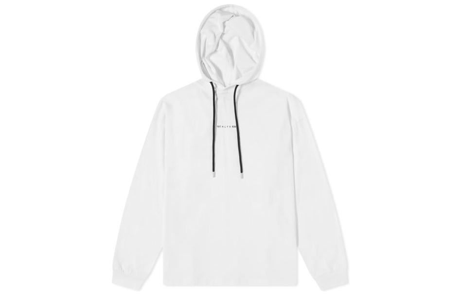 1017 ALYX 9SM FW22 White Letter Logo Print Hoodie with Drawstring. AV-U-TS-0018-F-A02-WTH0001