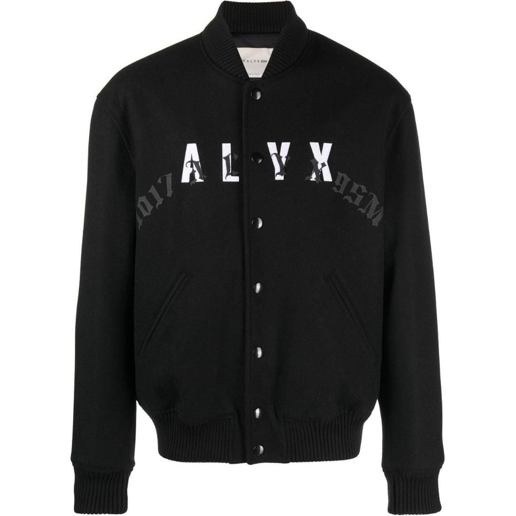 1017 ALYX 9SM Logo Print Ribbed Collar Bomber Jacket Black (Mens) AAMOU0382FA01BLK0001