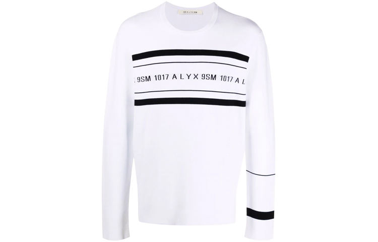 1017 ALYX 9SM Logo Stripe Print Crewneck Sweatshirt White AA-U-KN-0083-YA02-CMTY0002