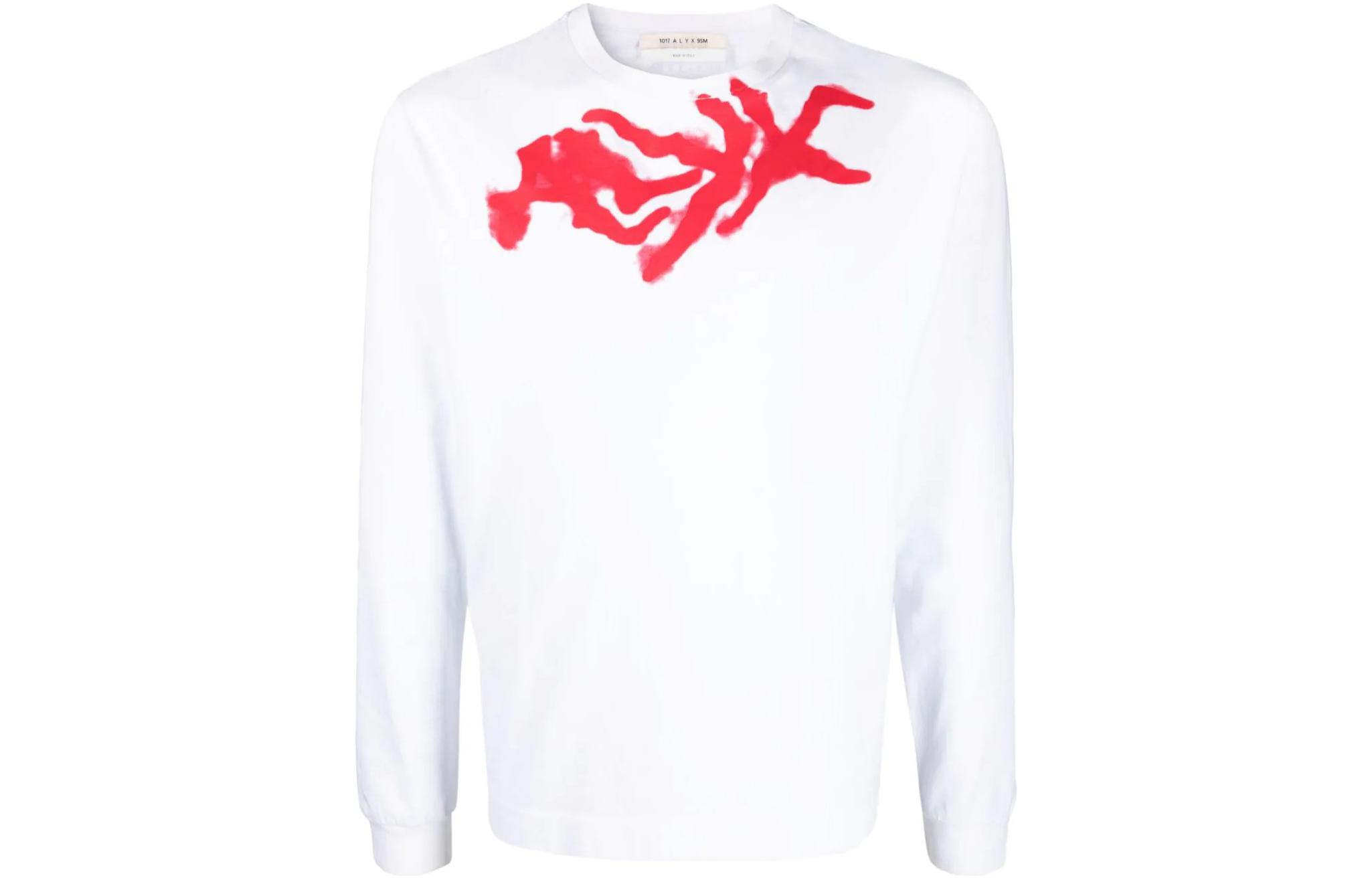 1017 ALYX 9SM SS22 White Graffiti Logo Print Crewneck Long Sleeve Sweatshirt AA-U-TS-0284-F-A01-WHITE