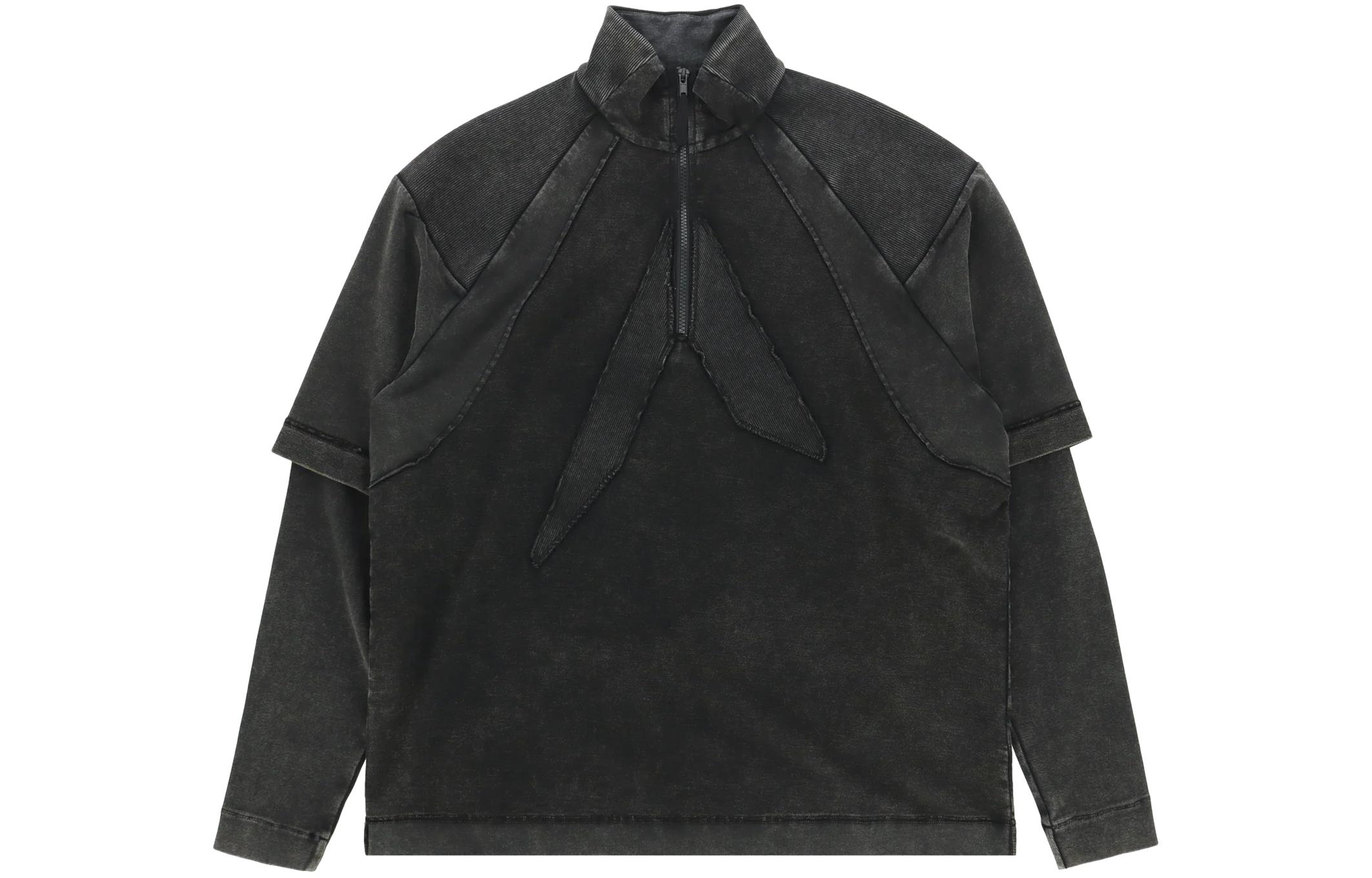 1017 ALYX 9SM SS24 Half-Zip Mock Neck Long Sleeve Sweatshirt Washed Black. AA-U-TS-0468-F-A01-BLK0003