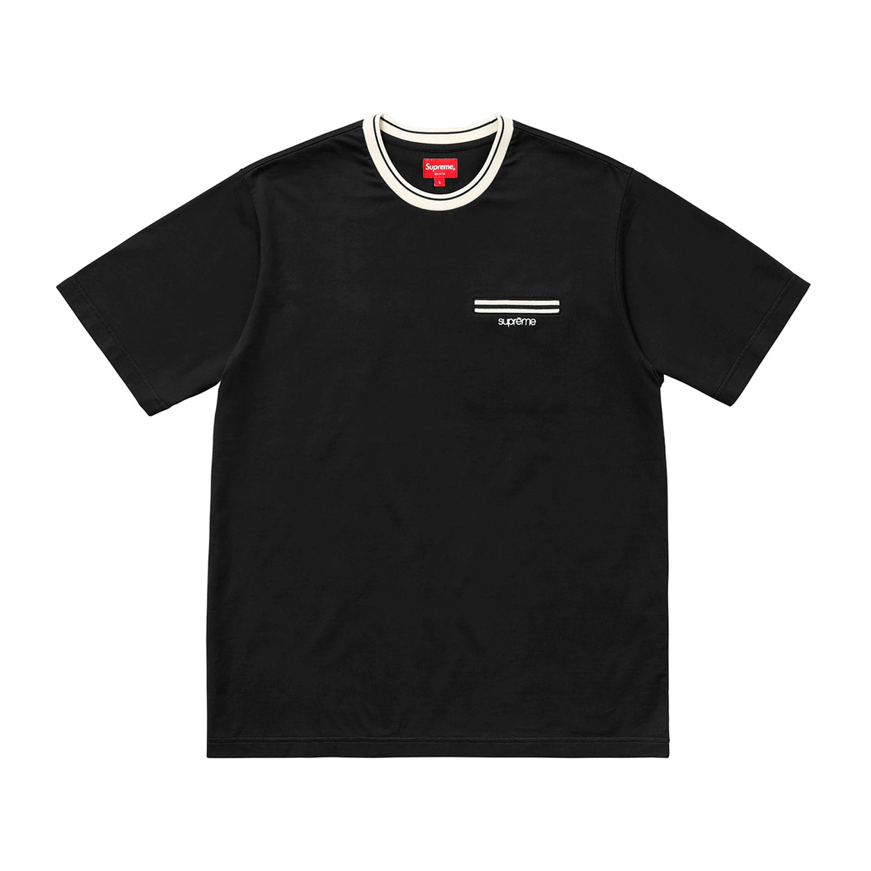 Buy Supreme Camiseta Negra con Bolsillo Acanalado