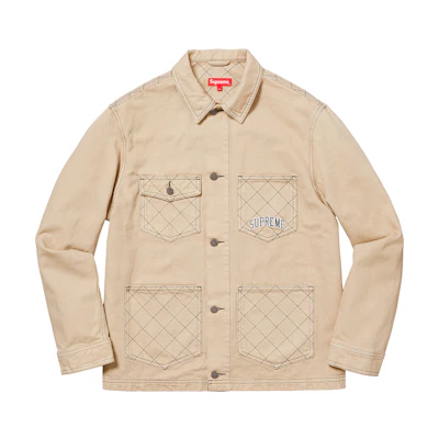 Supreme Diamond Stitch Denim Chore Coat Beige
