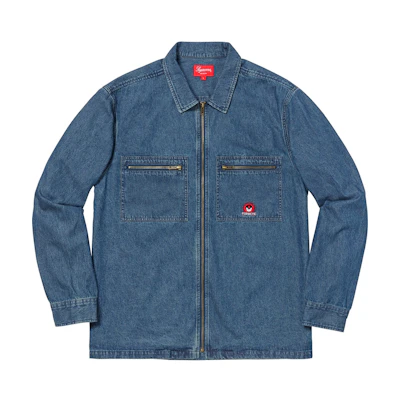 Supreme Vampire Denim Zip Up Shirt Blue Denim