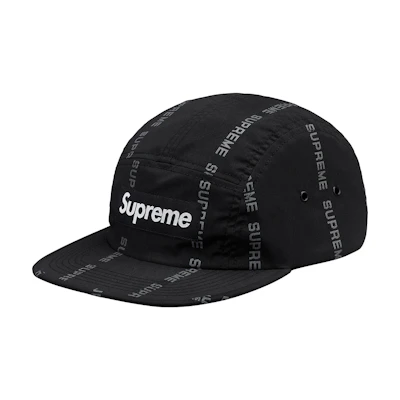 Supreme Reflective Text Stripe Camp Cap Black