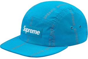Supreme Reflective Text Stripe Camp Cap Blue