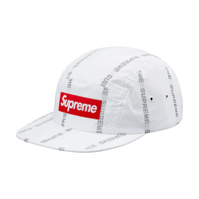 Supreme Reflective Text Stripe Camp Cap White
