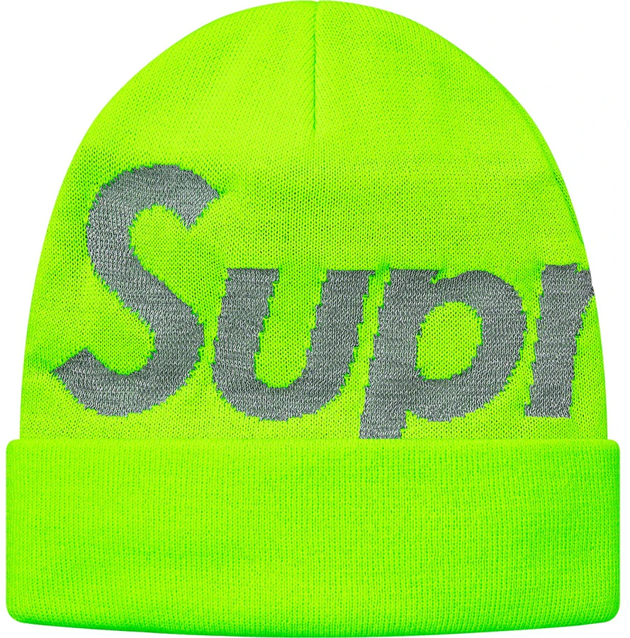 supreme-reflective-big-logo-beanie-bright-green