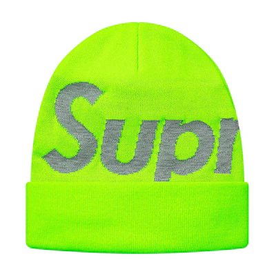 Supreme Reflective Big Logo Beanie Bright Green