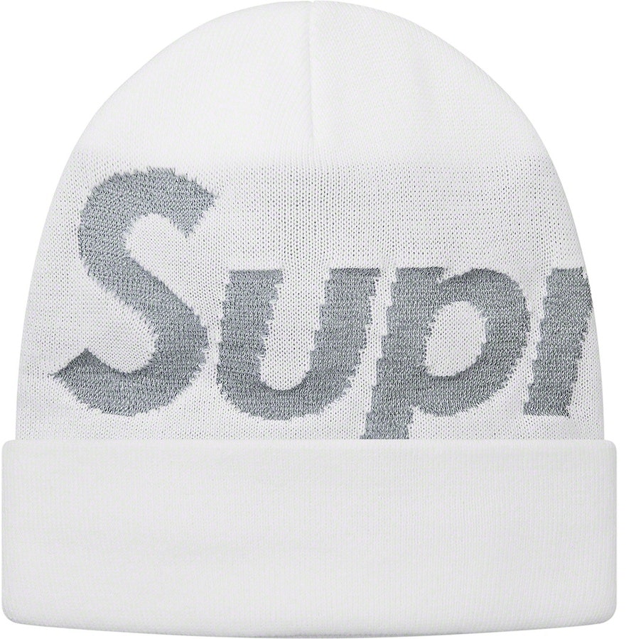 supreme-reflective-big-logo-beanie-white