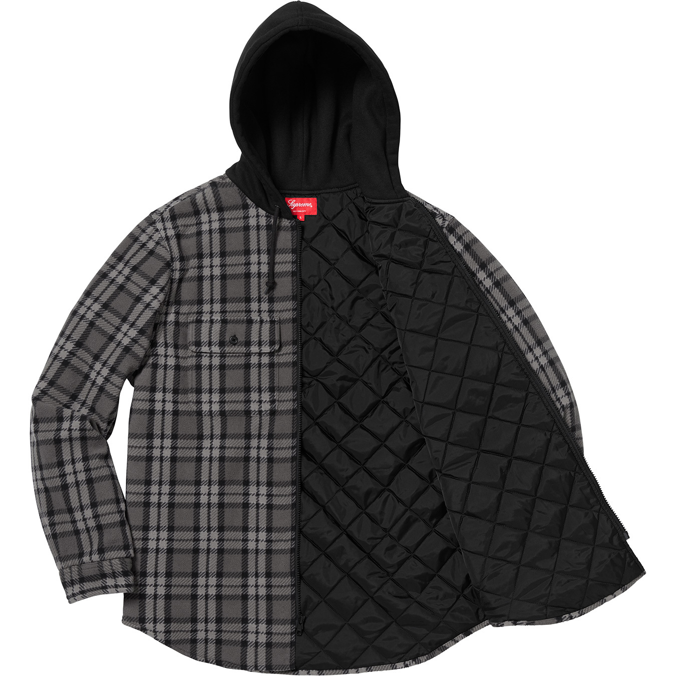 Order Supreme Hooded Plaid Work Shirt Grey