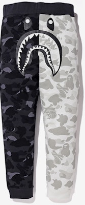 BAPE x NEIGHBORHOOD Split Camo Shark Sweatpants Black White Buy BAPE x NEIGHBORHOOD Split Camo Shark Sweatpants Black White