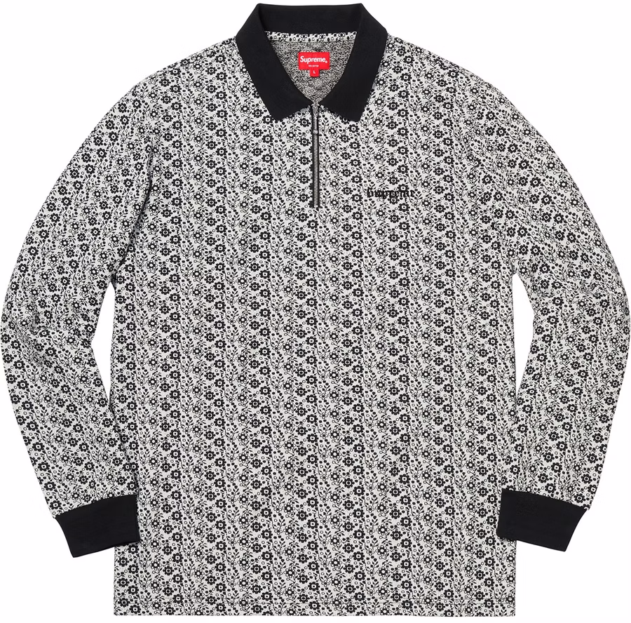 supreme-floral-jacquard-zip-ls-polo-black