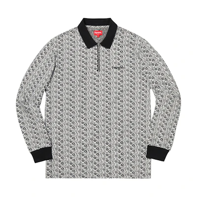 Supreme Floral Jacquard Zip LS Polo Black