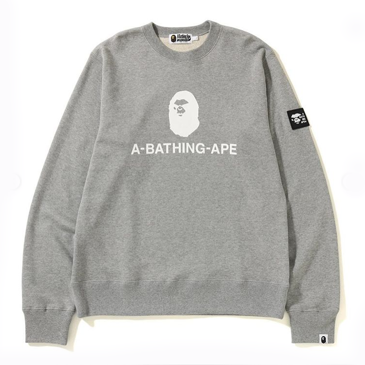 Buy BAPE Mad Face Logo Wide Crewneck Grey