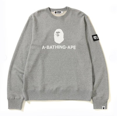 BAPE Mad Face Logo Wide Crewneck Grey Buy BAPE Mad Face Logo Wide Crewneck Grey