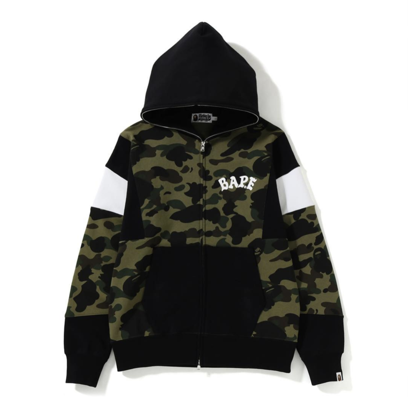 Buy エイプ 1stカモ カラーブロック フルジップフーディ (グリーン)
