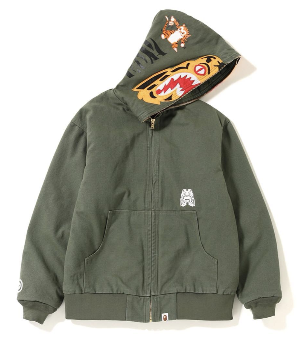 Order BAPE Sudadera Chaqueta Tigre Trabajo Verde Oliva