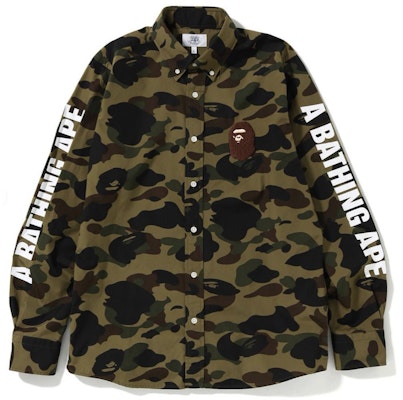 BAPE 1st Camo Large Ape Head BD Shirt Green Buy BAPE 1st Camo Large Ape Head BD Shirt Green