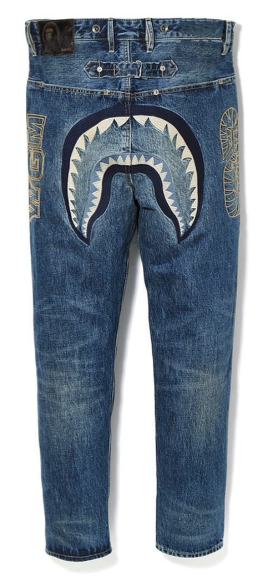 BAPE Taper Shark Washed Denim Pants Indigo