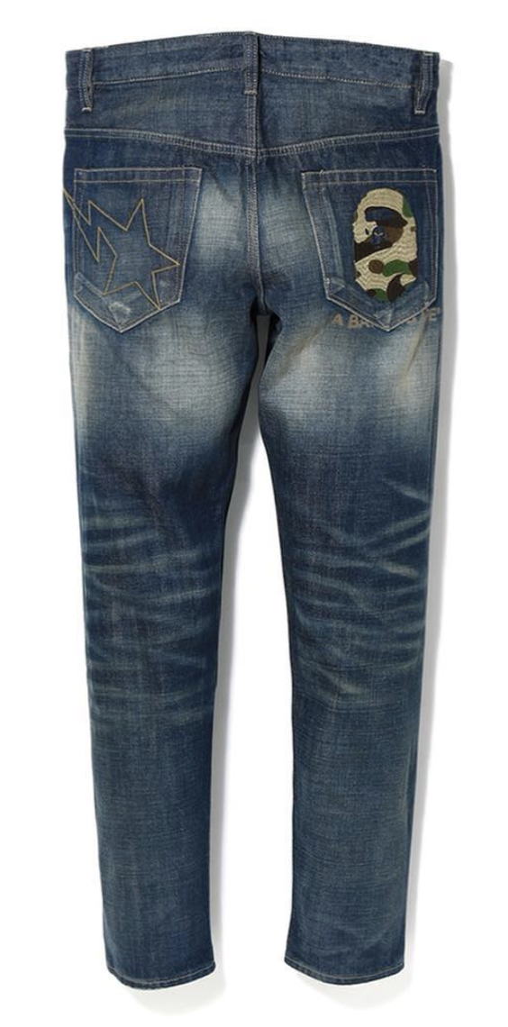 BAPE Slim Ape Head Washed Denim Pants Indigo