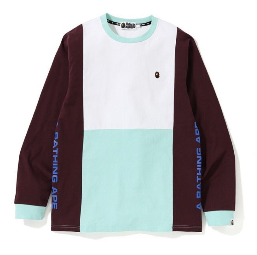 BAPE Color Block LS Tee Burgundy