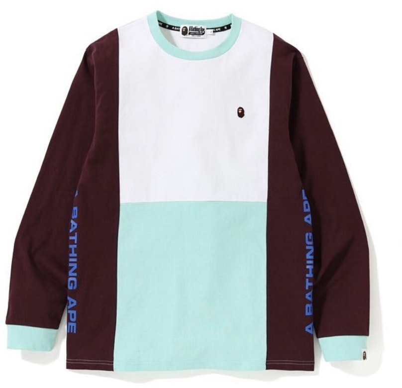 bape-color-block-ls-tee-burgundy