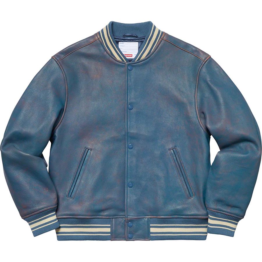 Supreme Leather Varsity Jacket Blue - Novelship