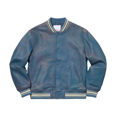 Supreme Leather Varsity Jacket Blue