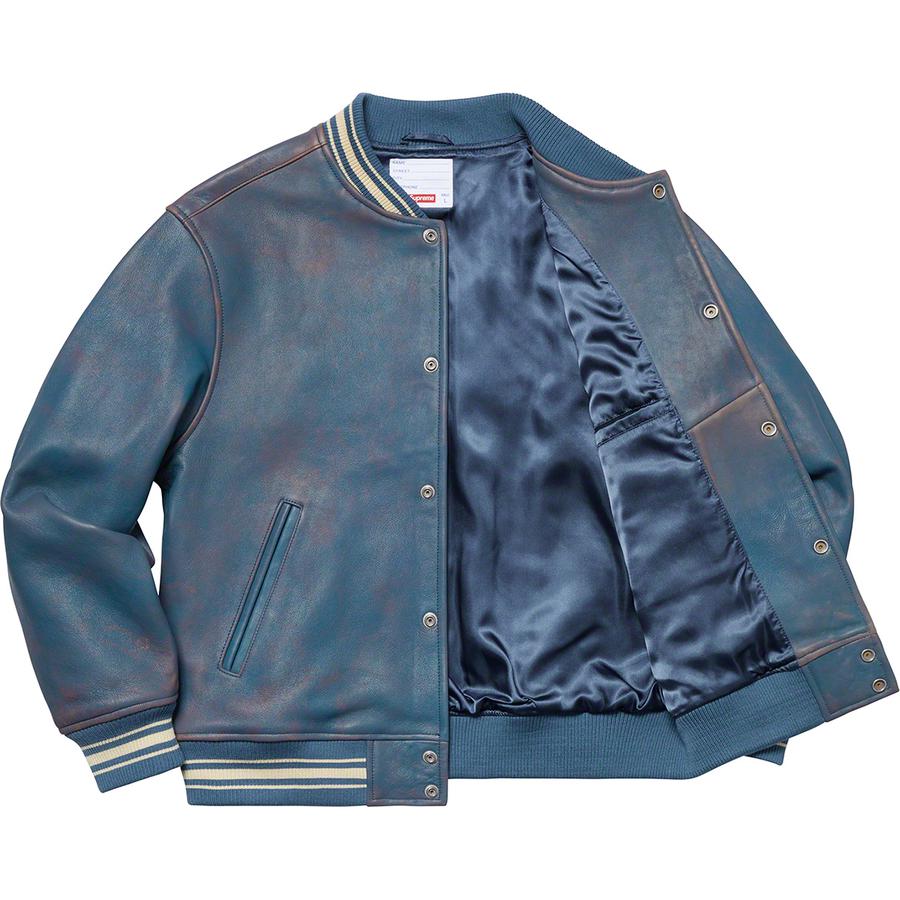 Supreme Leather Varsity Jacket Blue - Novelship