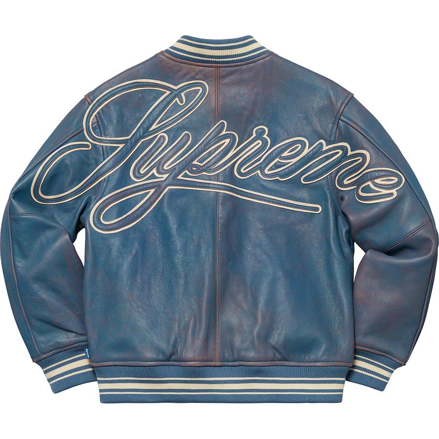 Supreme Leather Varsity Jacket Blue