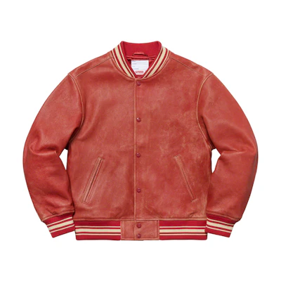 Supreme Leather Varsity Jacket Red