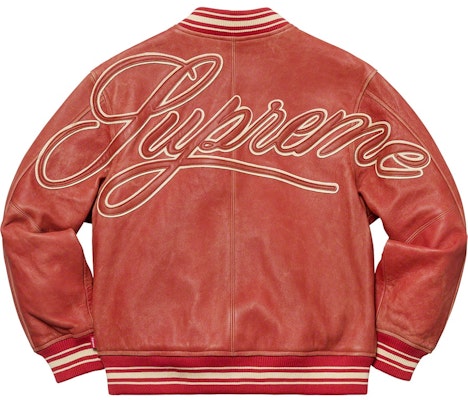 Supreme Leather Varsity Jacket Red - Novelship