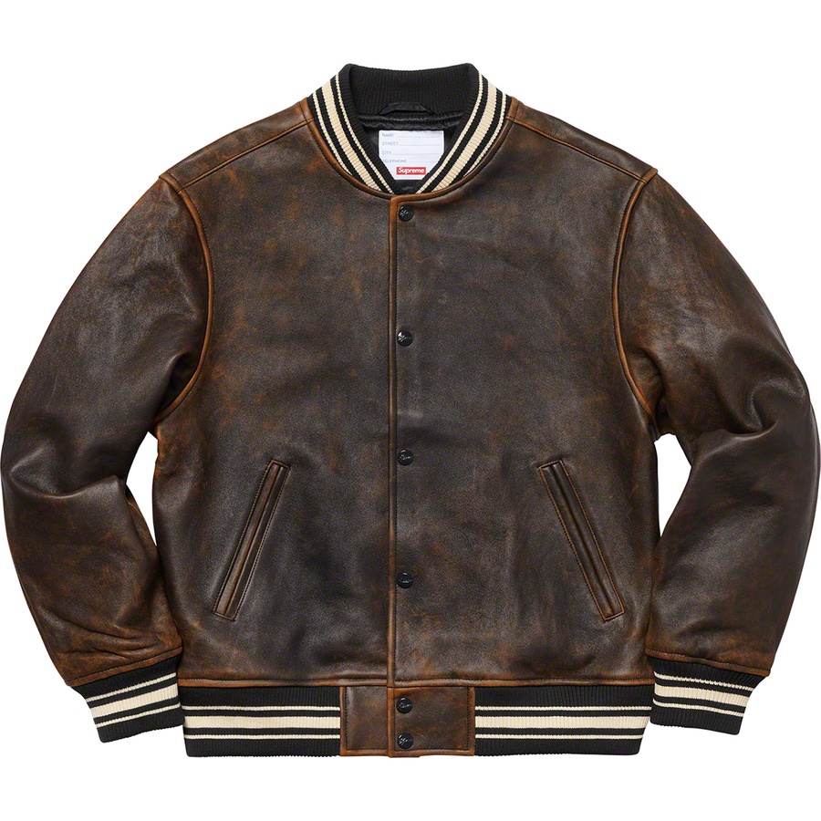 Supreme leather 2024 varsity jacket