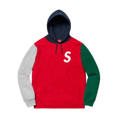 Supreme S Logo Colourblocked Hooded Sweatshirt Red