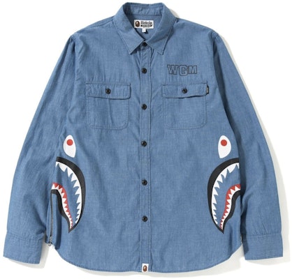 BAPE Side Zip Shark Shirt Indigo Buy BAPE Side Zip Shark Shirt Indigo