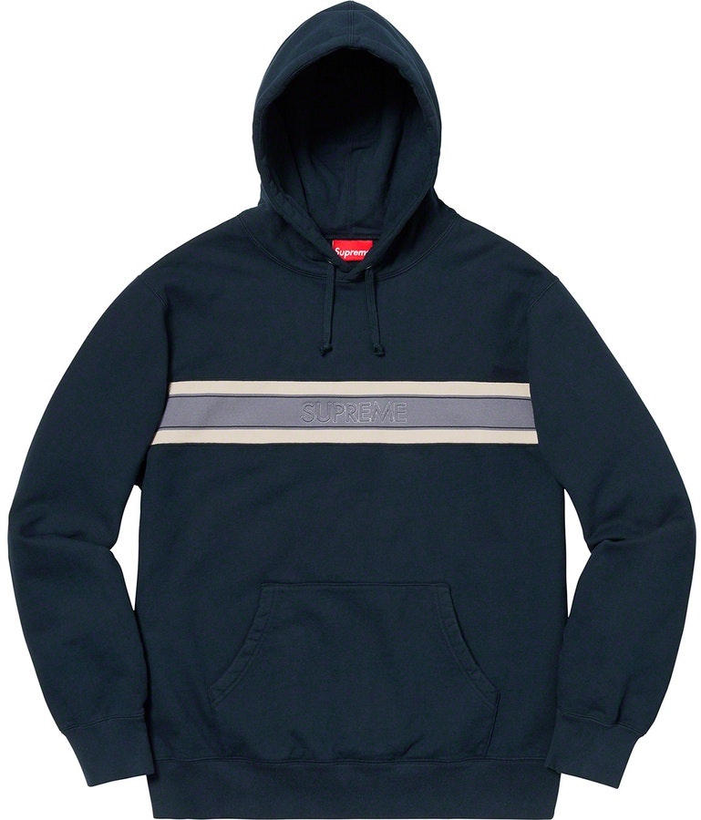 Supreme Chest Stripe Logo Hooded Sweatshirt Navy - Novelship