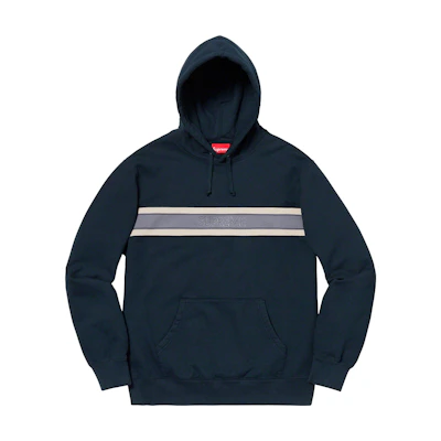 Supreme Chest Stripe Logo Hooded Sweatshirt Navy