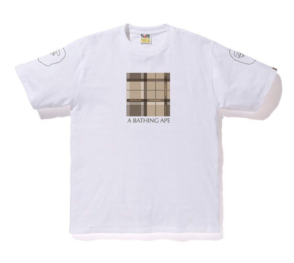 BAPE Logo Check Box Tee White Beige