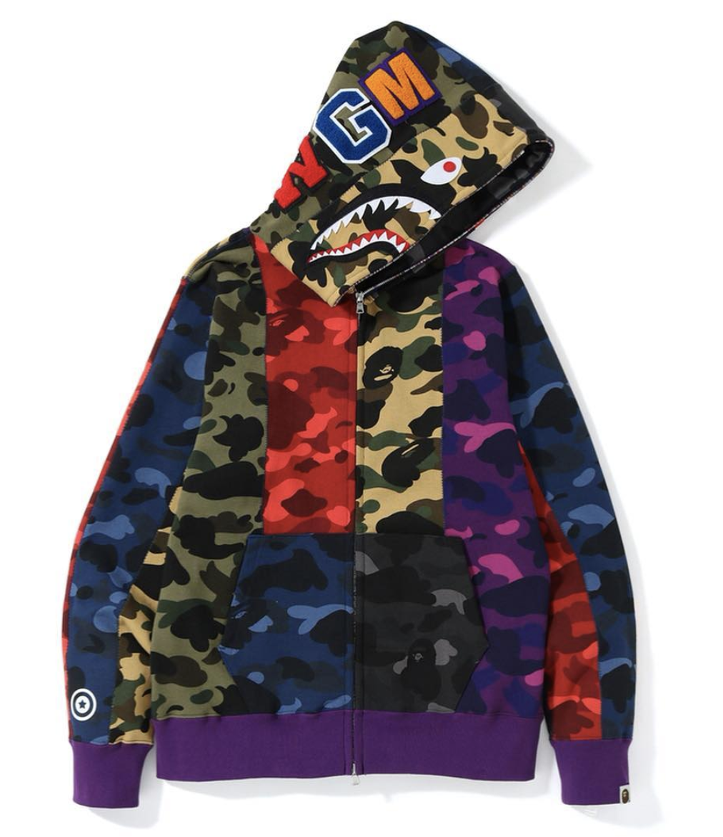 BAPE Mix Camo Crazy Shark Full Zip Hoodie Multicolor 圖 2