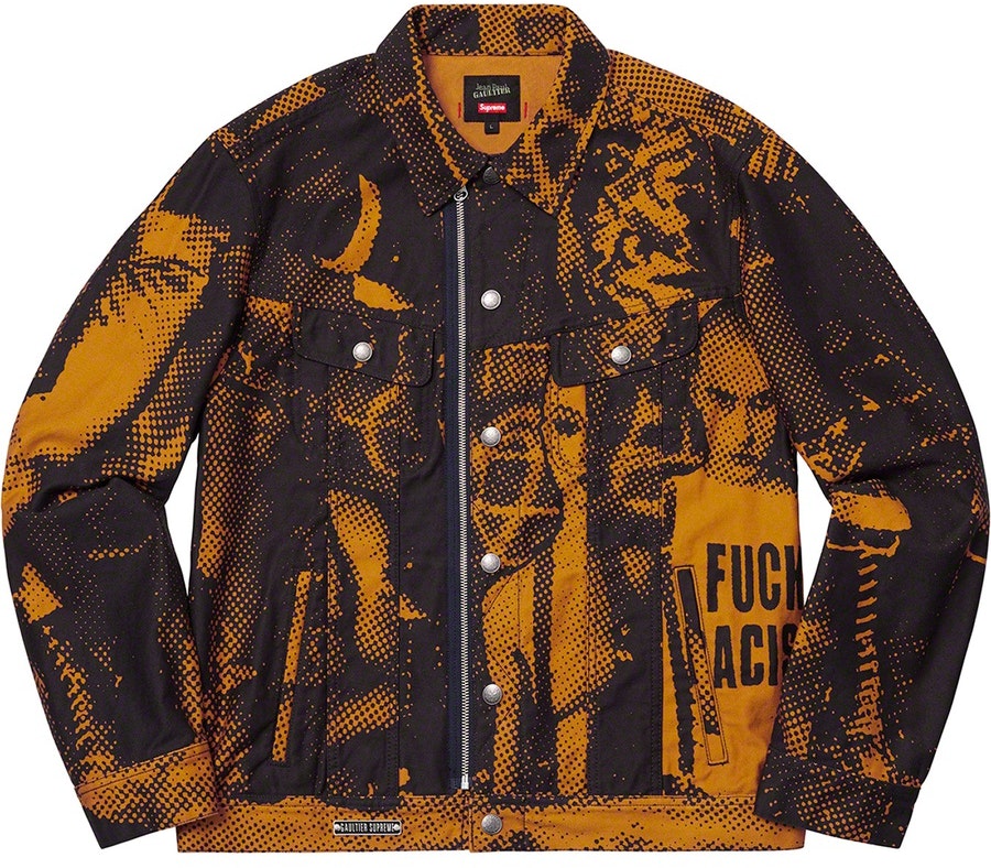 supreme-jean-paul-gaultier-fuck-racism-trucker-jacket-gold