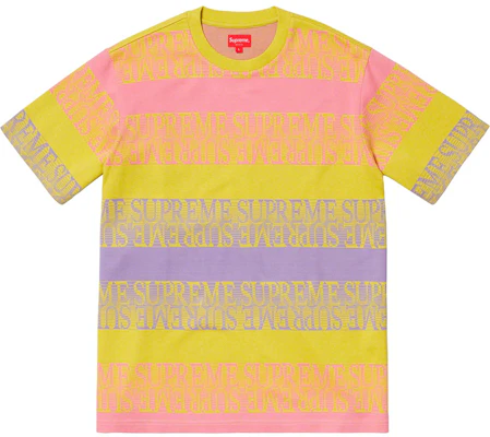 Supreme Camiseta Amarilla a Rayas con Jacquard de Texto S/S Buy Supreme Camiseta Amarilla a Rayas con Jacquard de Texto S/S