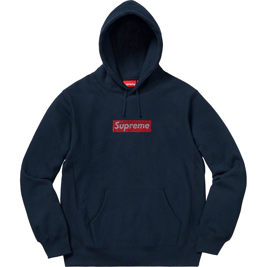 Supreme x Swarovski Box Logo Hooded Sweatshirt Navy