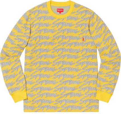 Supreme Signature Script Logo L/S Poket Tee Kuning Buy Supreme Signature Script Logo L/S Poket Tee Kuning